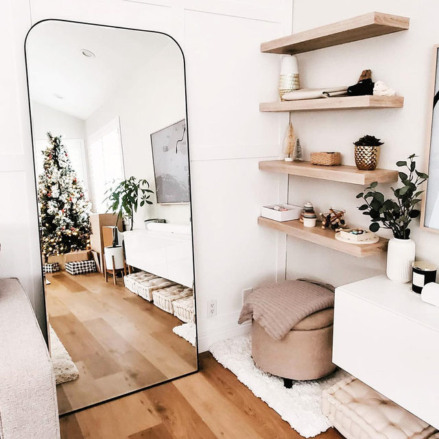 Edge Walnut Arch Rectangle Floor Mirror 32"x76"