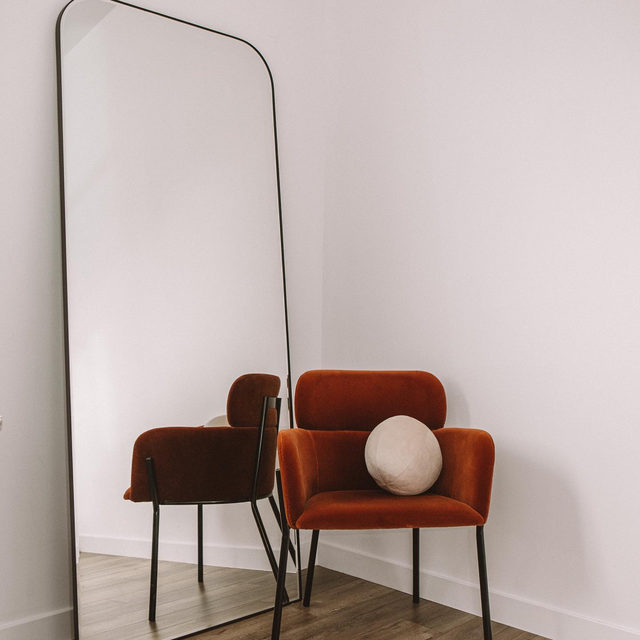 Edge Walnut Arch Rectangle Floor Mirror 32"x76"