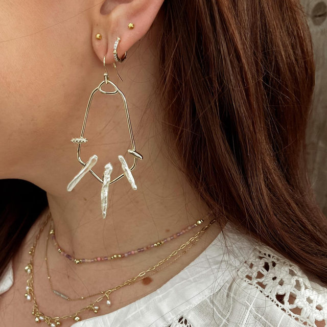 Eileen Gold Statement Earrings in White 