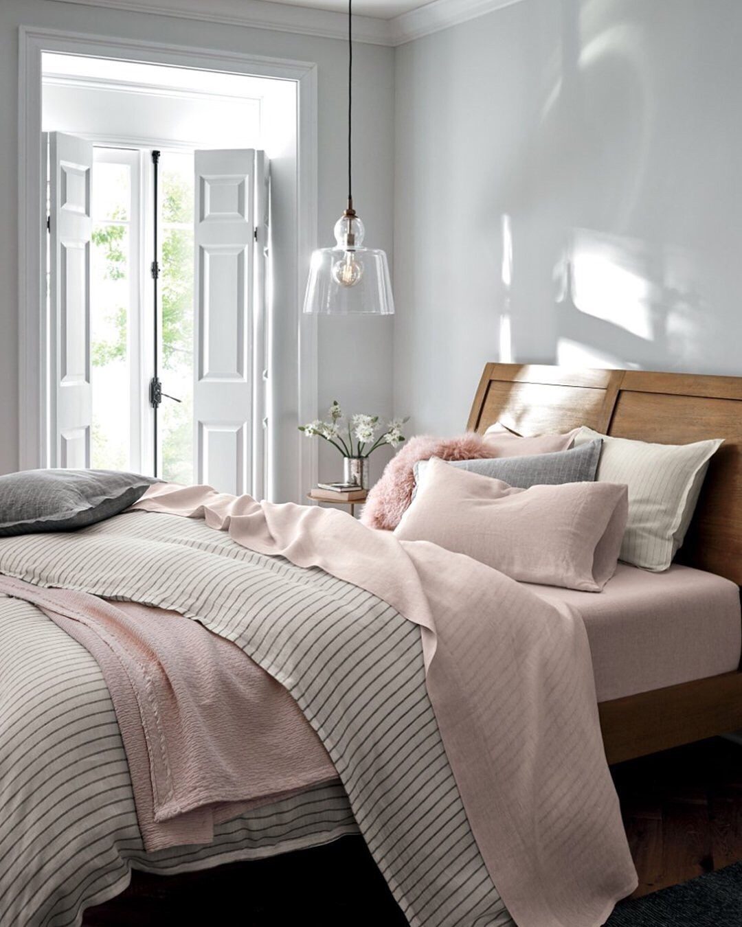 Pure Linen Pinstripe Warm White Full/Queen Duvet Cover + Reviews