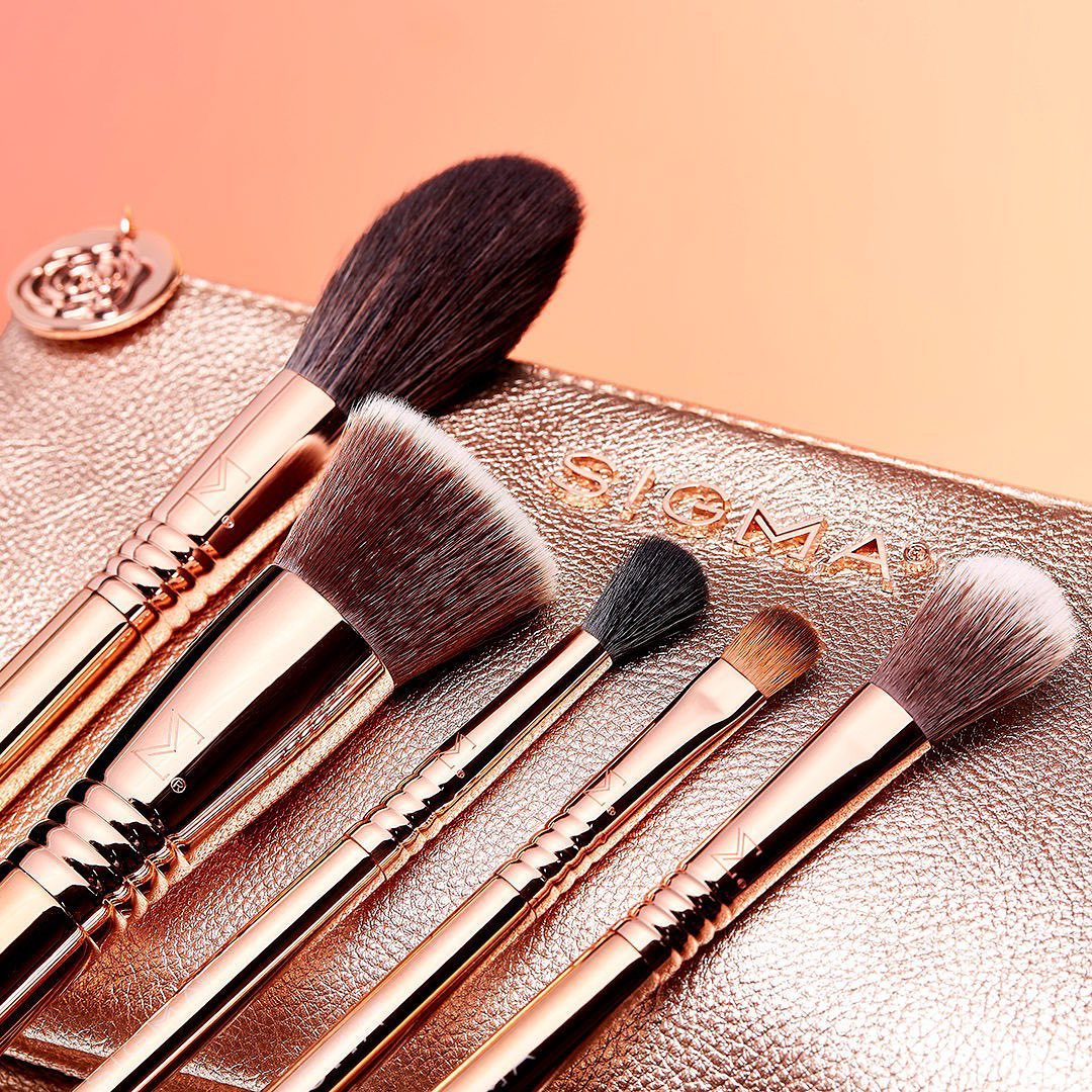 NEW! Iconic Brush Set ✨ Get glam with 5 beautiful rose gold brushes inside a matching Beauty Bag. Click #linkinbio to shop. #sigmabeauty #sigmabrushes #sigmacorderosa