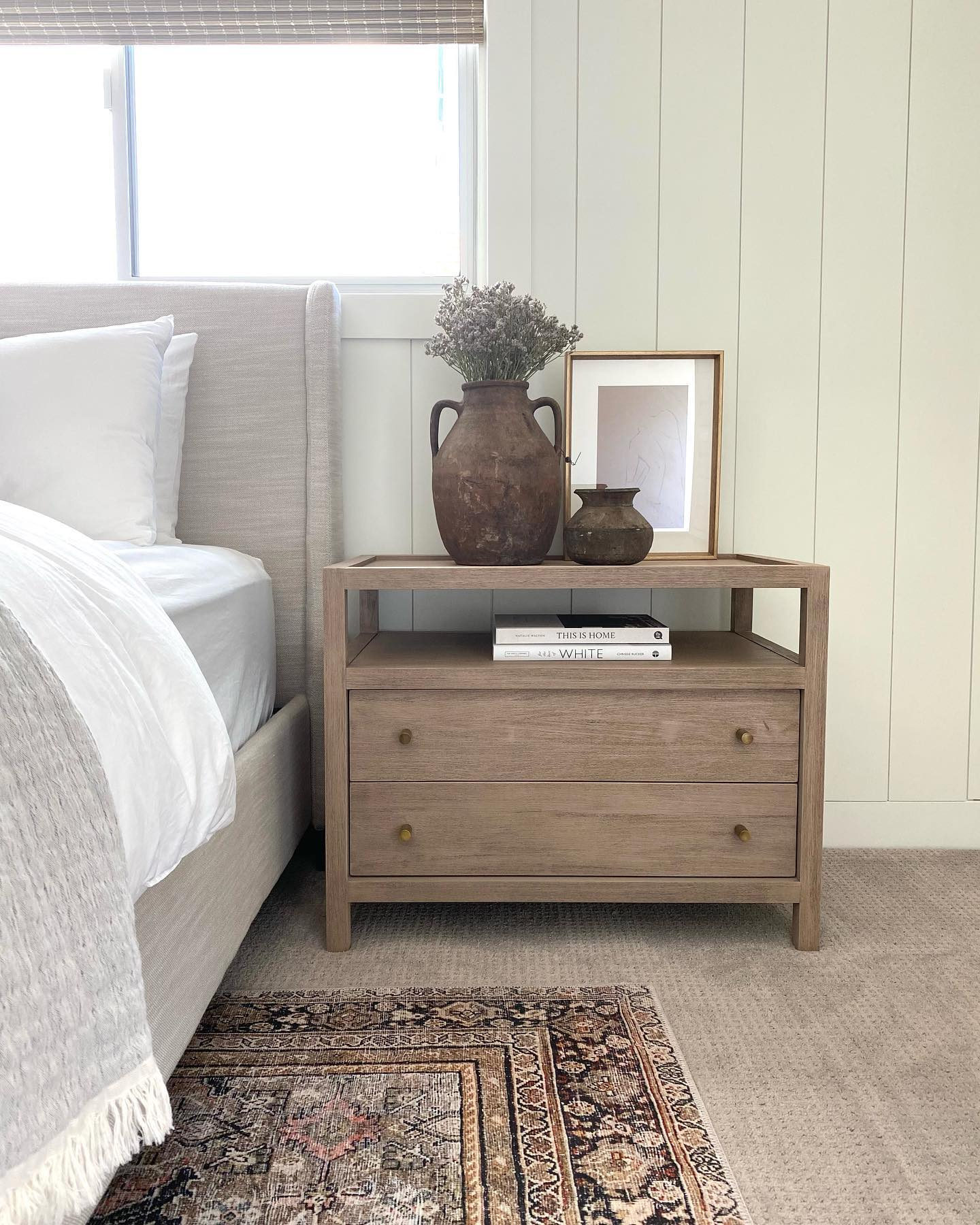 Keane Weathered Natural Wood Charging Nightstand + Reviews | Crate &amp; Barrel