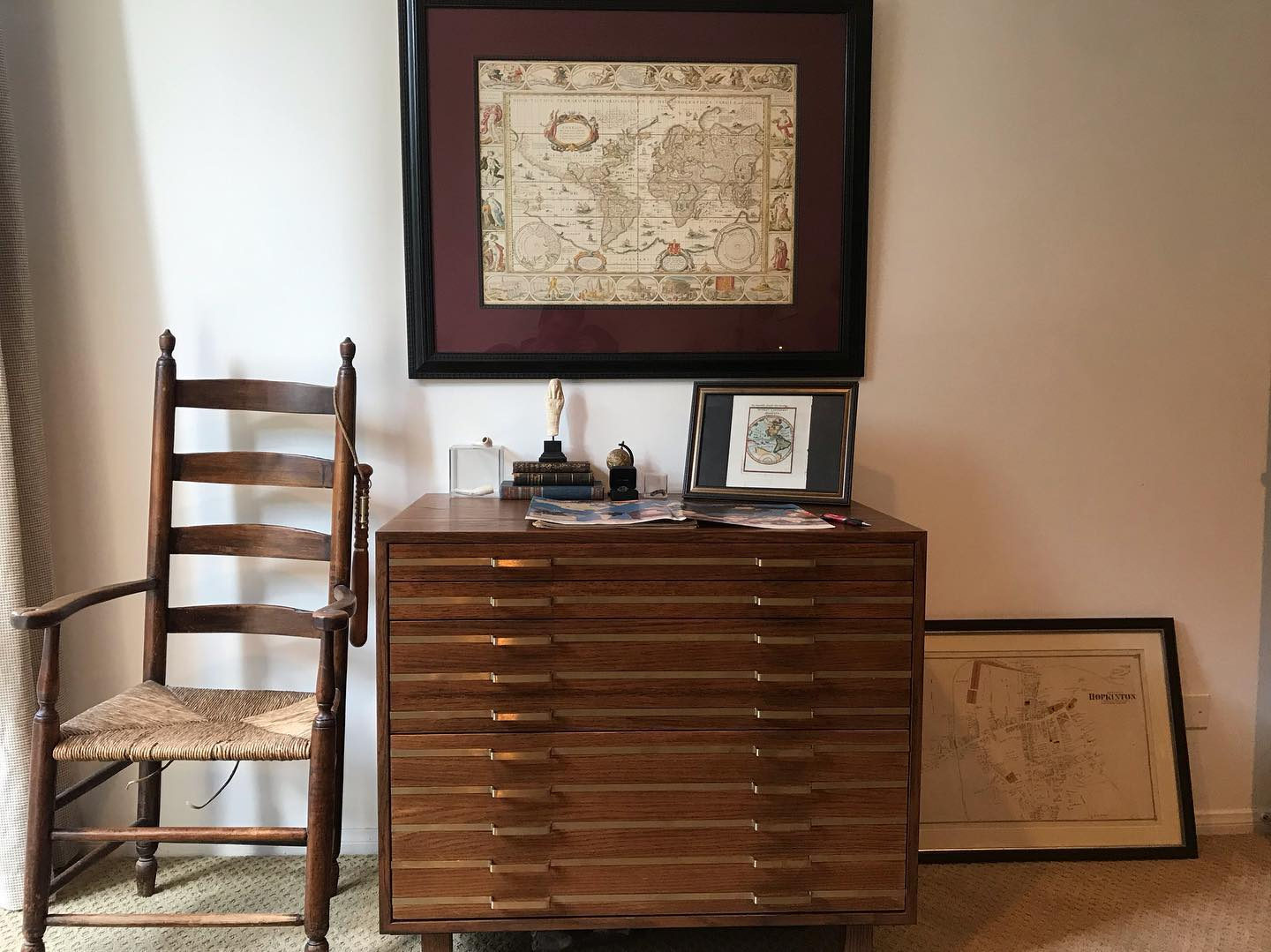 Inline Black Oak Wood 4-Drawer File Cabinet with Blackened Steel Handles