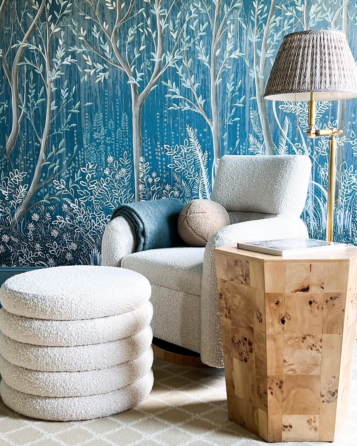 Snoozer Cream Boucle Nursery Swivel Glider and Storage Ottoman by