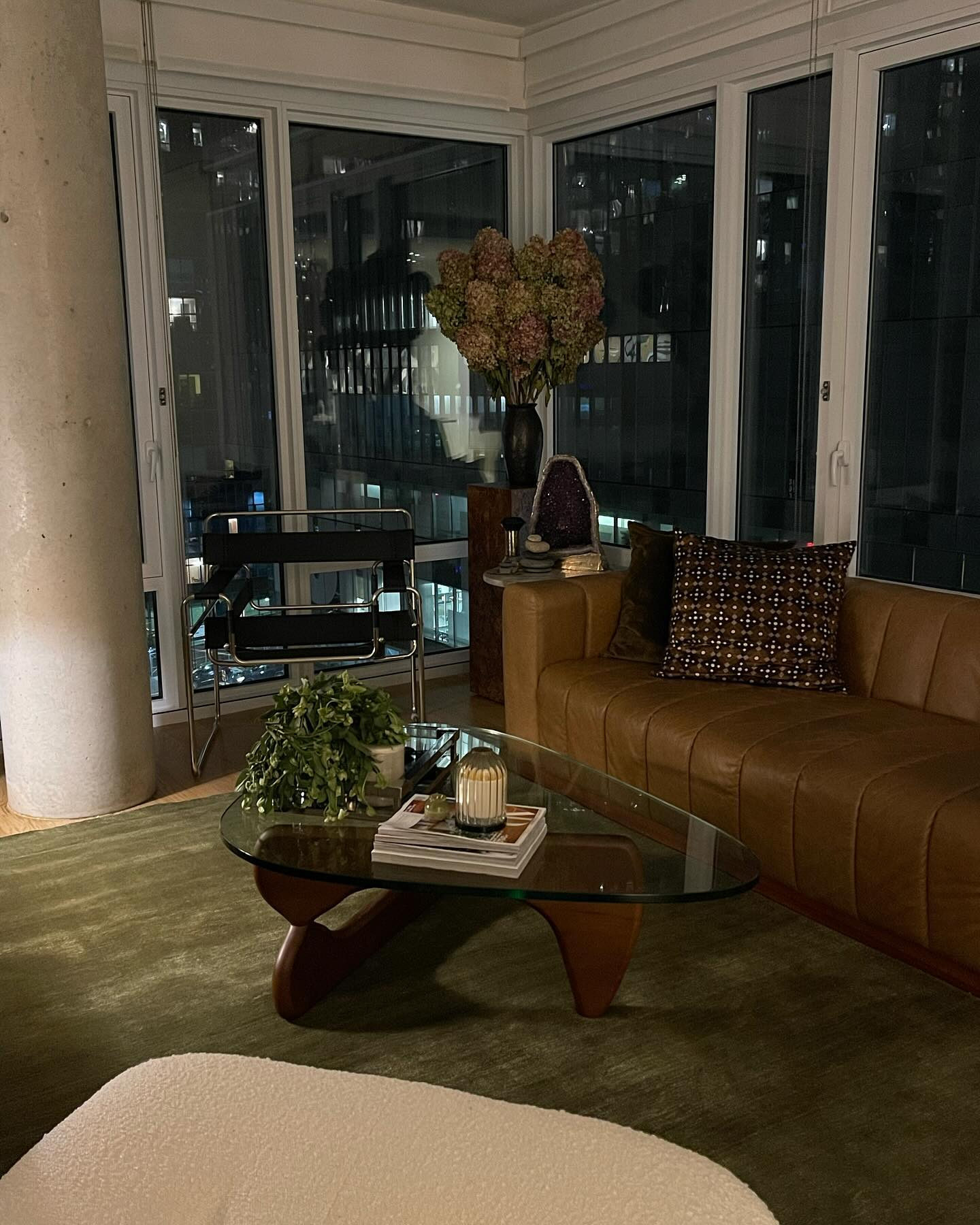 Forte 101" Extra-Large Channeled Saddle Leather Sofa with Walnut Base